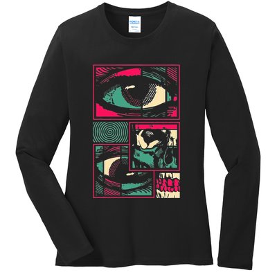 Soulisfree Facial Fragments Eye Surreal Psychedelic Art Ladies Long Sleeve Shirt