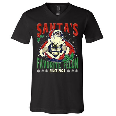 SantaS Favorite Felon Since 2024 Christmas Xmas Funny Trump V-Neck T-Shirt