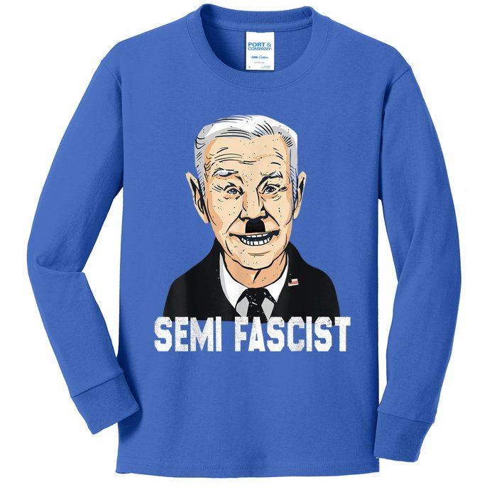 Semi Fascist Funny Political Humor Biden Quotes Kids Long Sleeve Shirt