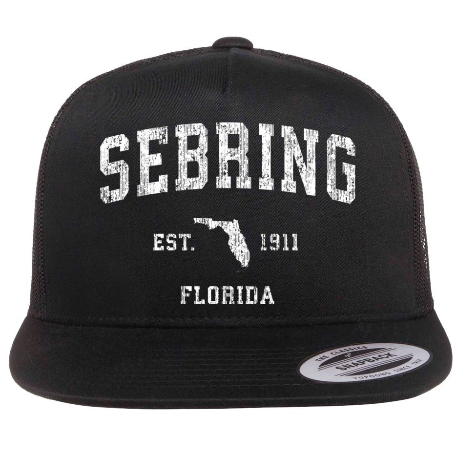 Sebring Florida Fl Vintage Athletic Sports Flat Bill Trucker Hat