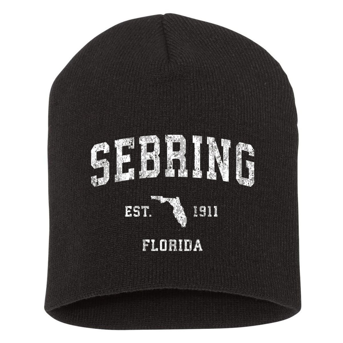Sebring Florida Fl Vintage Athletic Sports Short Acrylic Beanie