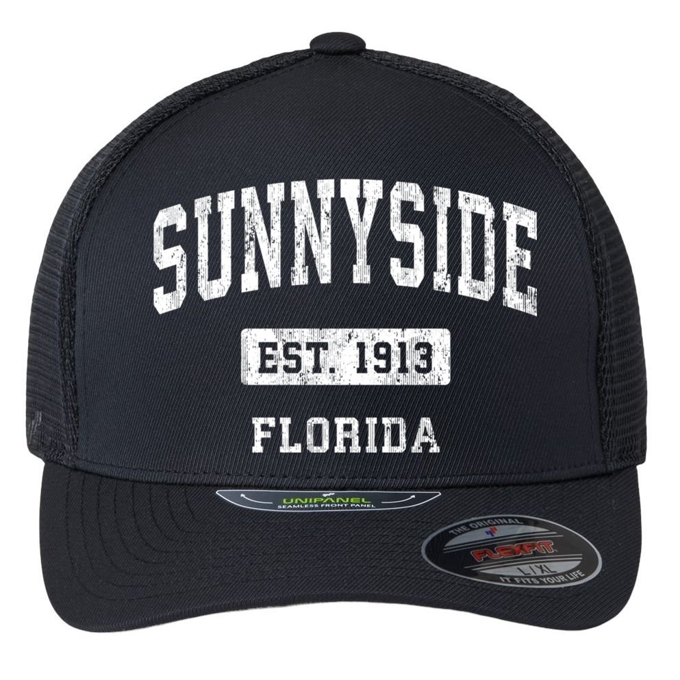 Sunnyside Florida Fl Vintage Sports Established Design Flexfit Unipanel Trucker Cap
