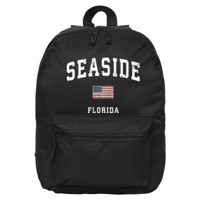 Seaside Florida Fl Vintage American Flag Sports Design 16 in Basic Backpack
