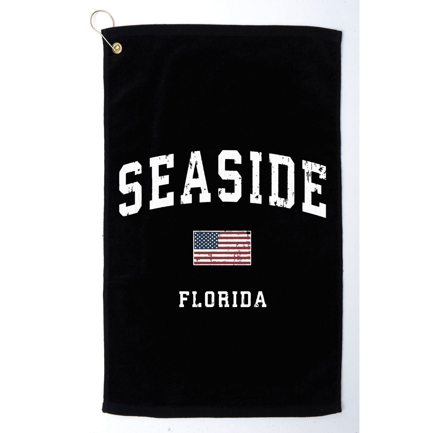 Seaside Florida Fl Vintage American Flag Sports Design Golf Towel