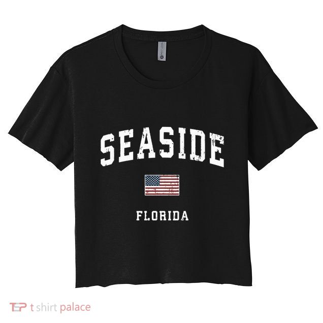 Seaside Florida Fl Vintage American Flag Sports Design Crop Top