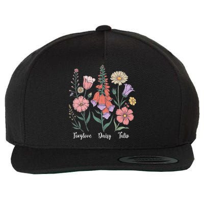 Subtle Floral Foxglove Daisy Tulip Flowers Wool Snapback Cap