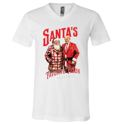 SantaS Favorite Felon Since 2024 Christmas Xmas Funny Trump V-Neck T-Shirt