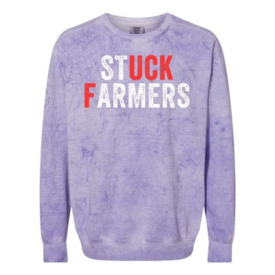 Stuck Farmer Funny Uk Political Slogan Funny Stuck Farmer Parody Sarcastic Humor Colorblast Crewneck Sweatshirt