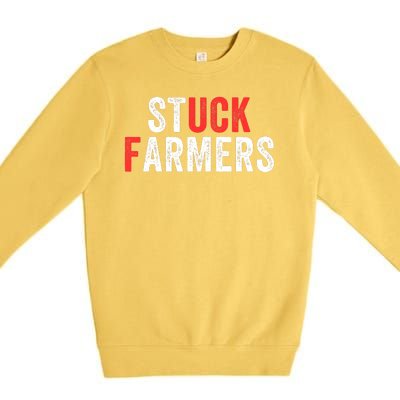 Stuck Farmer Funny Uk Political Slogan Funny Stuck Farmer Parody Sarcastic Humor Premium Crewneck Sweatshirt