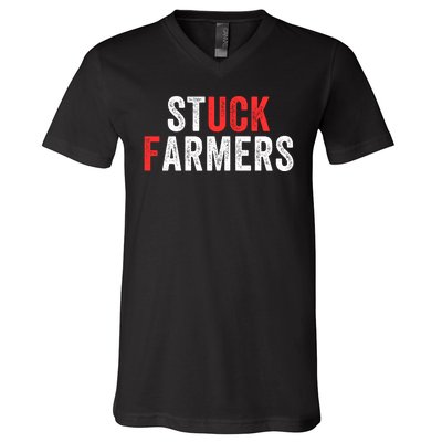 Stuck Farmer Funny Uk Political Slogan Funny Stuck Farmer Parody Sarcastic Humor V-Neck T-Shirt