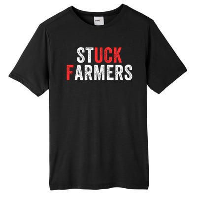 Stuck Farmer Funny Uk Political Slogan Funny Stuck Farmer Parody Sarcastic Humor Tall Fusion ChromaSoft Performance T-Shirt