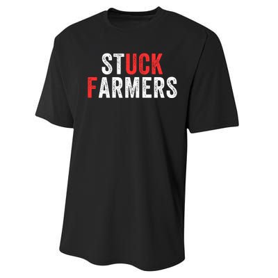 Stuck Farmer Funny Uk Political Slogan Funny Stuck Farmer Parody Sarcastic Humor Performance Sprint T-Shirt