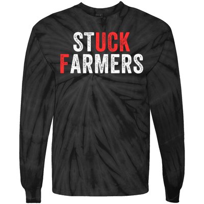 Stuck Farmer Funny Uk Political Slogan Funny Stuck Farmer Parody Sarcastic Humor Tie-Dye Long Sleeve Shirt