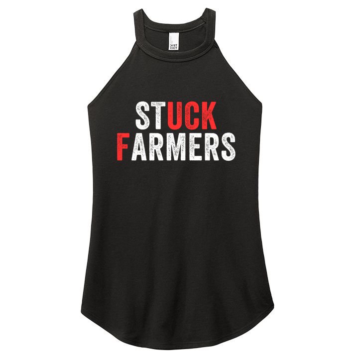 Stuck Farmer Funny Uk Political Slogan Funny Stuck Farmer Parody Sarcastic Humor Women's Perfect Tri Rocker Tank