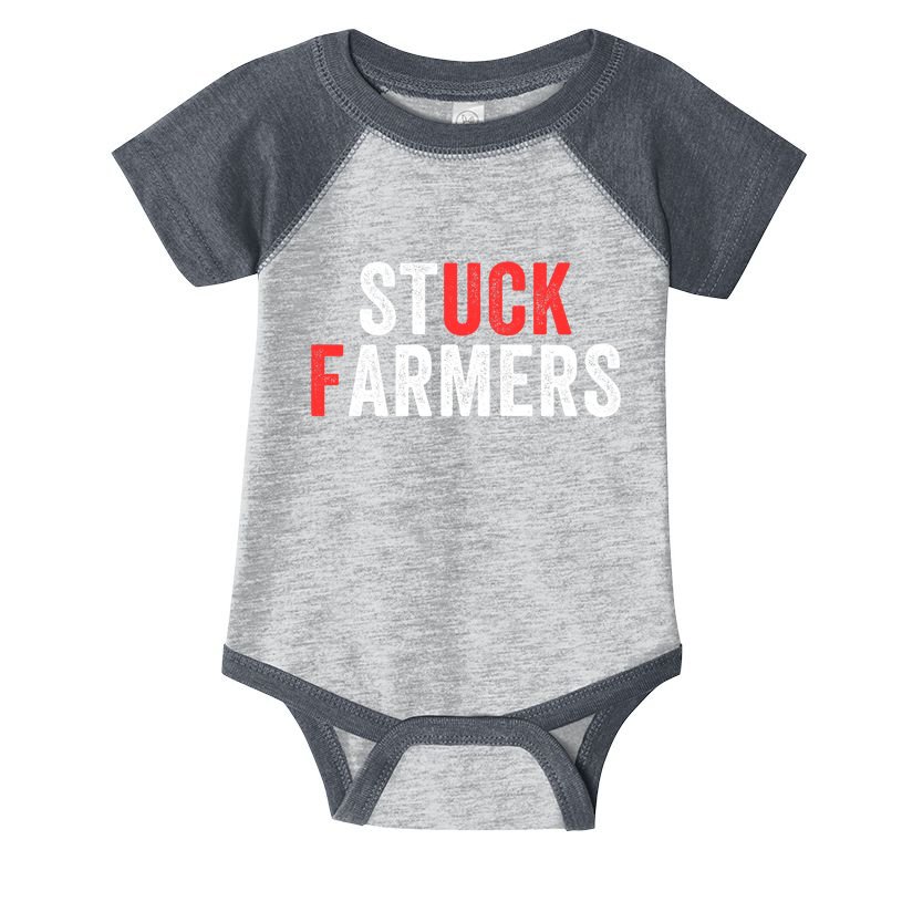 Stuck Farmer Funny Uk Political Slogan Funny Stuck Farmer Parody Sarcastic Humor Infant Baby Jersey Bodysuit