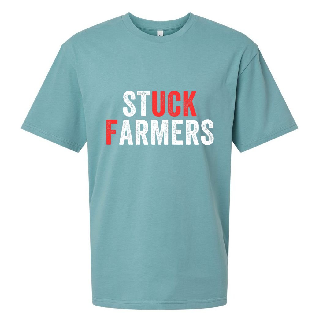 Stuck Farmer Funny Uk Political Slogan Funny Stuck Farmer Parody Sarcastic Humor Sueded Cloud Jersey T-Shirt