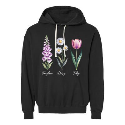 Subtle Floral Flowers Foxglove Daisy Tulip Garment-Dyed Fleece Hoodie