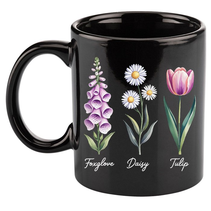 Subtle Floral Flowers Foxglove Daisy Tulip 11oz C Handle Ceramic Mug