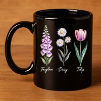 Subtle Floral Flowers Foxglove Daisy Tulip 11oz C Handle Ceramic Mug