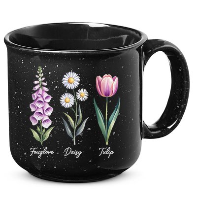 Subtle Floral Flowers Foxglove Daisy Tulip 15oz Campfire Ceramic Mug