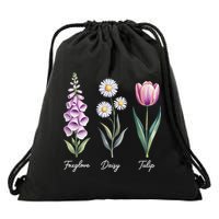 Subtle Floral Flowers Foxglove Daisy Tulip Drawstring Bag