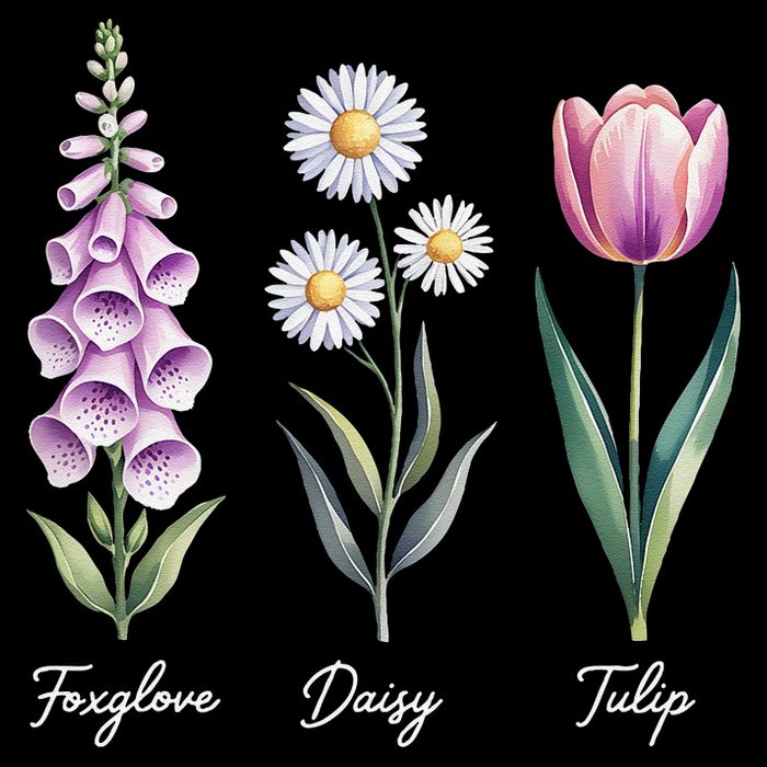 Subtle Floral Flowers Foxglove Daisy Tulip Drawstring Bag