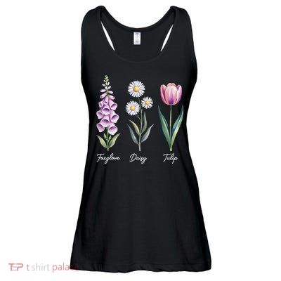 Subtle Floral Flowers Foxglove Daisy Tulip Ladies Essential Flowy Tank