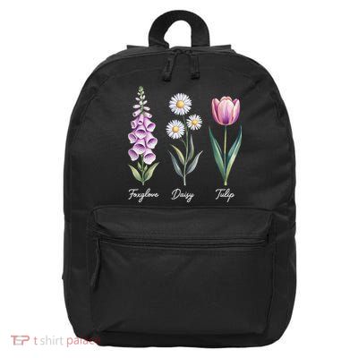 Subtle Floral Flowers Foxglove Daisy Tulip 16 in Basic Backpack