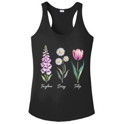 Subtle Floral Flowers Foxglove Daisy Tulip Ladies PosiCharge Competitor Racerback Tank