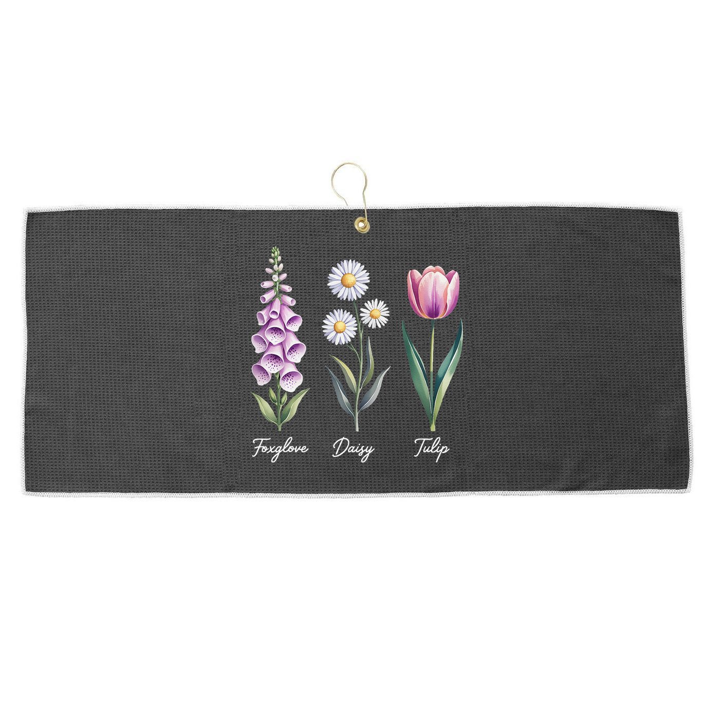 Subtle Floral Flowers Foxglove Daisy Tulip Large Microfiber Waffle Golf Towel
