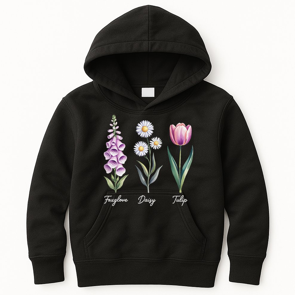 Subtle Floral Flowers Foxglove Daisy Tulip Kids Hoodie