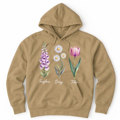 Subtle Floral Flowers Foxglove Daisy Tulip Hoodie