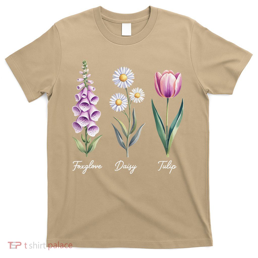 Subtle Floral Flowers Foxglove Daisy Tulip T-Shirt
