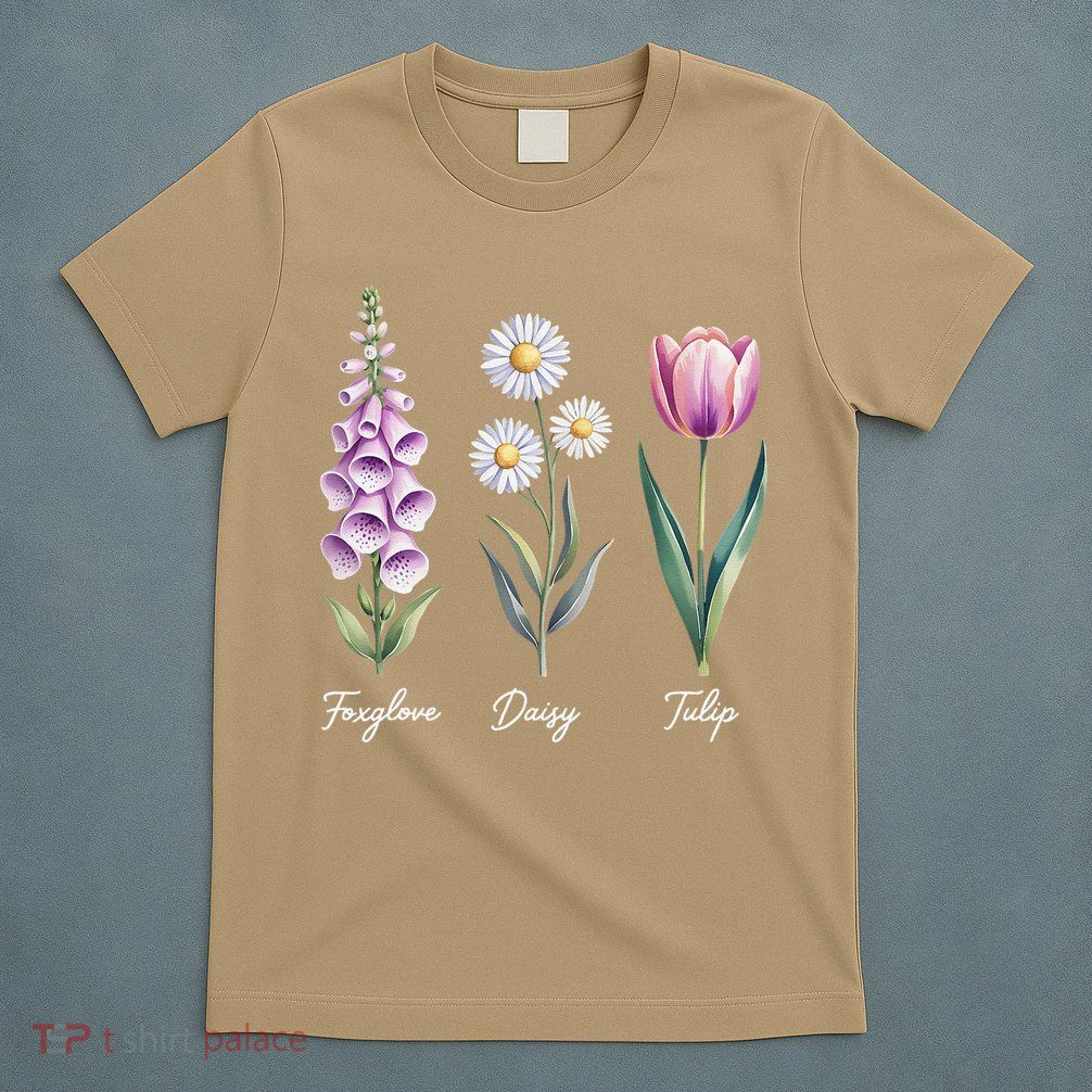Subtle Floral Flowers Foxglove Daisy Tulip T-Shirt