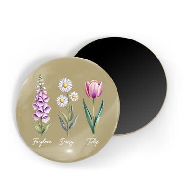 Subtle Floral Flowers Foxglove Daisy Tulip Magnet
