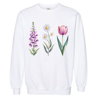 Subtle Floral Flowers Foxglove Daisy Tulip Garment-Dyed Sweatshirt