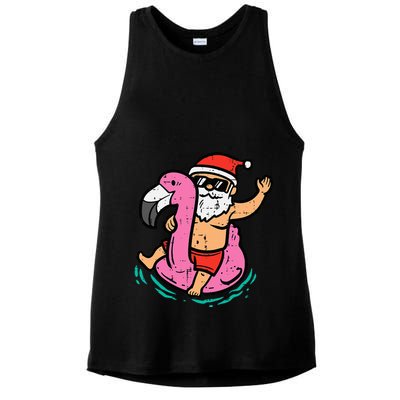 Santa Flamingo Floatie Funny Christmas In July Summer Xmas Ladies PosiCharge Tri-Blend Wicking Tank