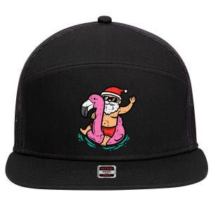 Santa Flamingo Floatie Funny Christmas In July Summer Xmas 7 Panel Mesh Trucker Snapback Hat