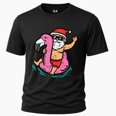 Santa Flamingo Floatie Funny Christmas In July Summer Xmas Performance Shirt