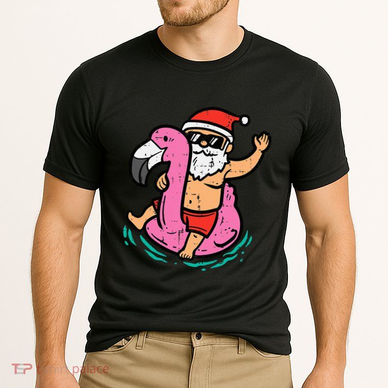 Santa Flamingo Floatie Funny Christmas In July Summer Xmas Performance Shirt
