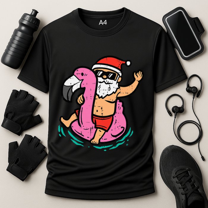 Santa Flamingo Floatie Funny Christmas In July Summer Xmas Performance Shirt