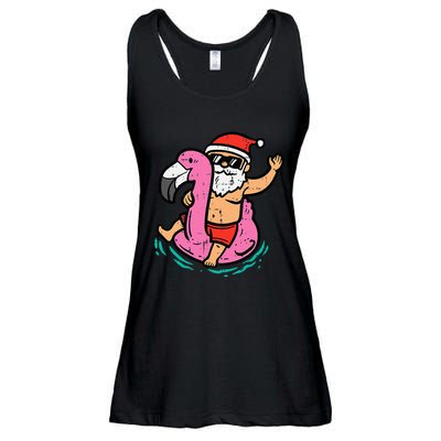 Santa Flamingo Floatie Funny Christmas In July Summer Xmas Ladies Essential Flowy Tank