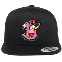 Santa Flamingo Floatie Funny Christmas In July Summer Xmas Flat Bill Trucker Hat