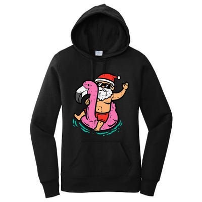 Santa Flamingo Floatie Funny Christmas In July Summer Xmas Women's Pullover Hoodie