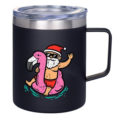 Santa Flamingo Floatie Funny Christmas In July Summer Xmas 12oz Stainless Steel Coffee Mug