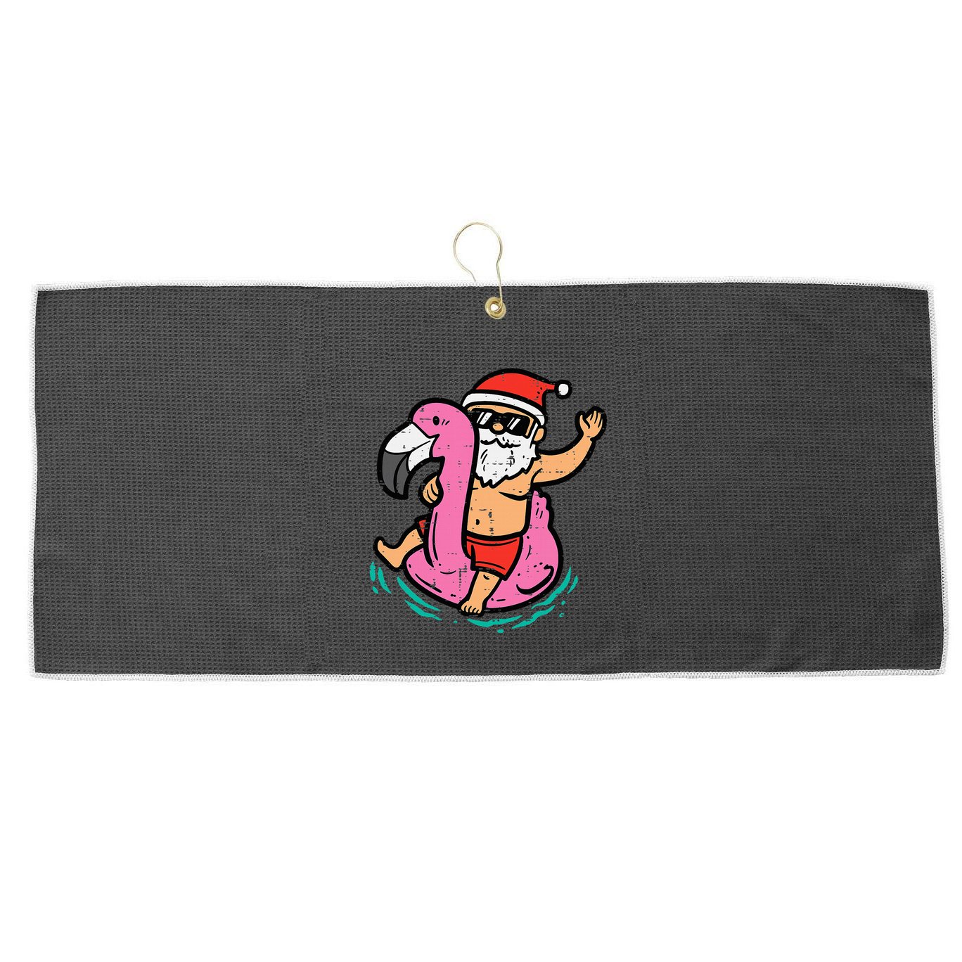 Santa Flamingo Floatie Funny Christmas In July Summer Xmas Large Microfiber Waffle Golf Towel