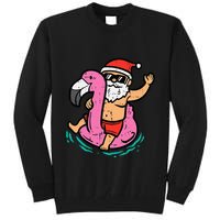 Santa Flamingo Floatie Funny Christmas In July Summer Xmas Tall Sweatshirt