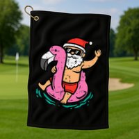 Santa Flamingo Floatie Funny Christmas In July Summer Xmas Golf Towel
