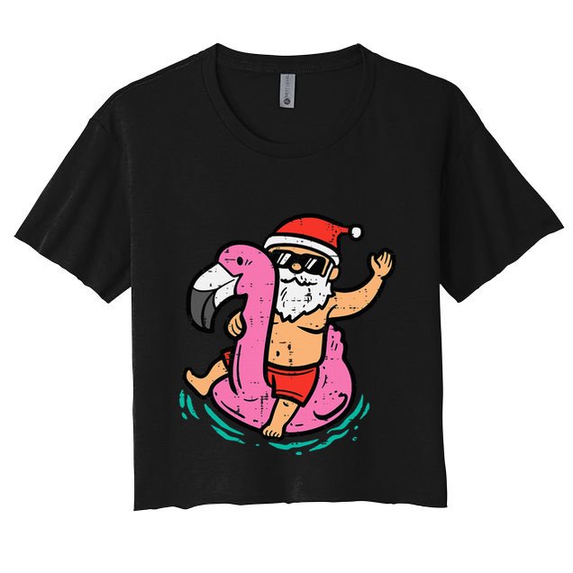 Santa Flamingo Floatie Funny Christmas In July Summer Xmas Crop Top