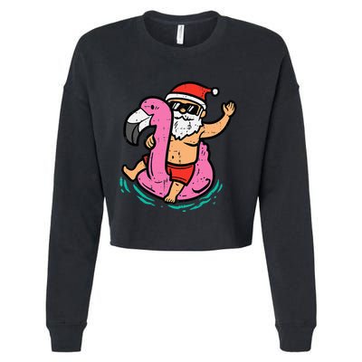 Santa Flamingo Floatie Funny Christmas In July Summer Xmas Cropped Pullover Crew